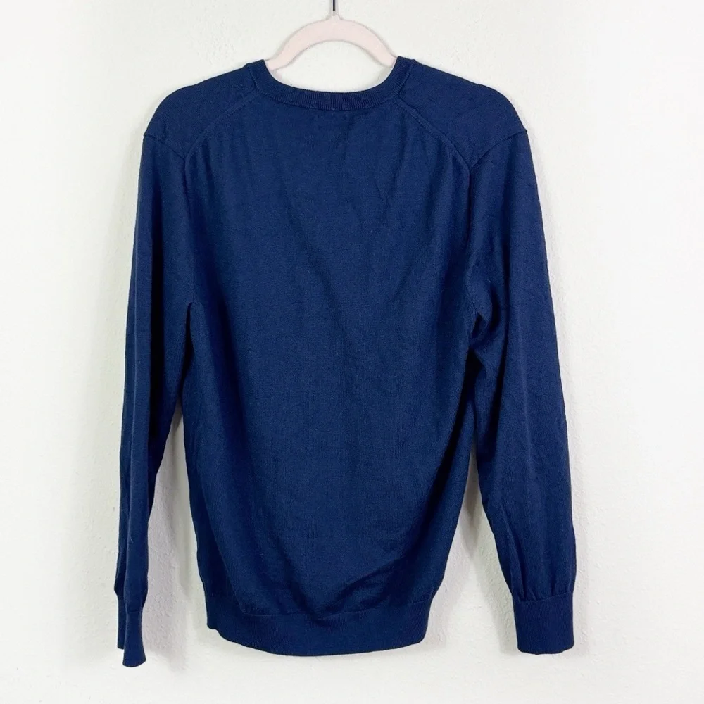 J. Crew 100% Merino Wool V-neck Dark Navy Blue Slim Pullover Sweater size Large